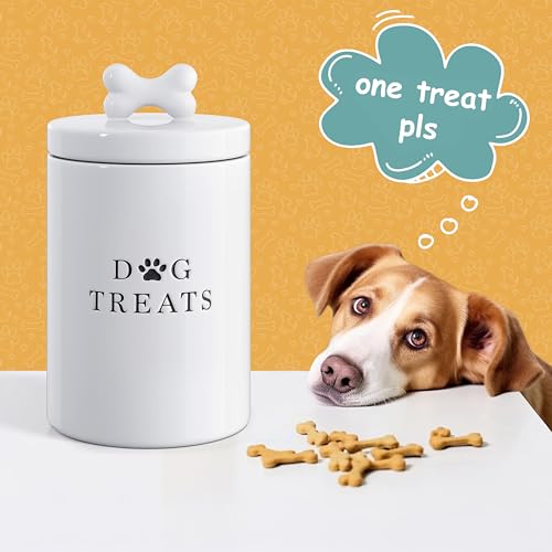Barnyard Designs Large Dog Treat Container Airtight with Lid, Cute Rustic Ceramic Dog Treat Storage Jar for Kitchen Counter (White) - color: White
