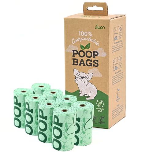 JIWON 100% Certified Home Compostable Dog Poop Bags, 120 Count (8 Rolls), 9"x13", OK Compost & Seedling, Thick & Leakproof, Plant Based Compostable Waste Bags, Unscented - style: 120 Bags