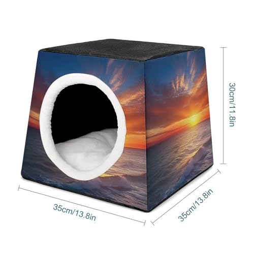 Collapsible Soft Dog Crate Pet Kennel Houses Sea and Sunset Printed Lightweight Travel Crate Kennel Indoor & Outdoor, 13.8"x13.8"x11.8"