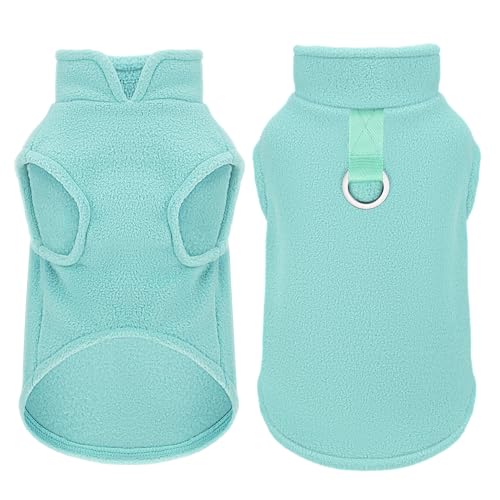 Sleeveless Pullover Fleece Vest for Small Dogs: Cozy Polyester Dog Jacket, Tank Top Sweater with Leash Ring and Armholes, Crisp, Warm, and Easy-to-Wear Design for Everyday Comfort Turquoise S - color: Turquoise, size: S-(5~7lb) | Chest(~15.7")