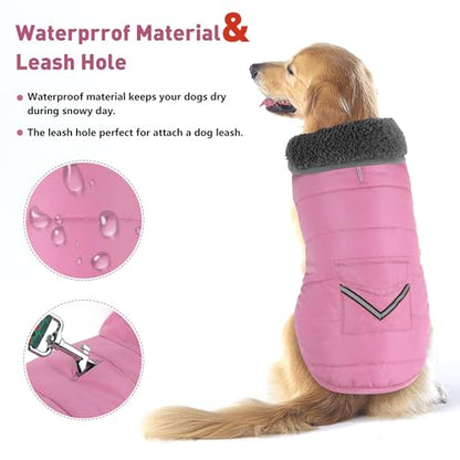 Petglad Dog Coat, Waterproof Dog Winter Jacket with Pocket, Reflective Adjustable Pet Snow Vest, Warm Cozy Fleece Sweater for Small Medium Extra Large Dogs - Light Pink, 3XL - color: Light Pink, size: 3XL(Chest Girth:33.9-42.9")