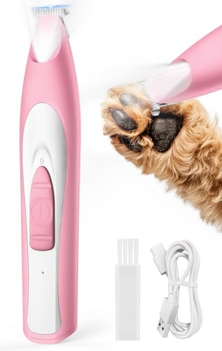 oneisall Low Noise Dog Paw Trimmer with LED Light, Paw Trimmer for Dogs 0.8inch/20mm Widen Blade, 35dB Cordless Electric Pet Paw Grooming Clippers for Paws, Ears, Face, Rump (Pink) - color: Pink