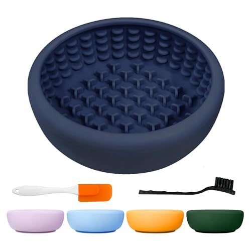 Dog Licking Bowl,Slow Feeder Dog Freeze Bowl, Anxiety Relief Treat Dispenser, Silicone Anti-chocking Pet Dish, Non-Slip Interactive Entertainment Puzzle Toy for Small & Medium-Dark Blue - color: deep blue, size: S