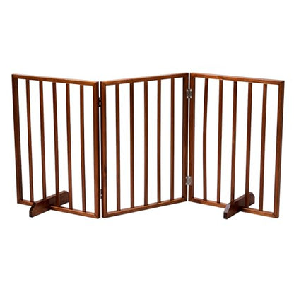 3-Panel Dog Gate for Stairs, Pet Gate Indoor, 24" Height Dog Fence with 2 Support Feet, Foldable & Well-Ventilated, No Assembly Required, Wood Stair Gates for Small to Medium-Sized Pet Breeds, Brown - size: 3-panel