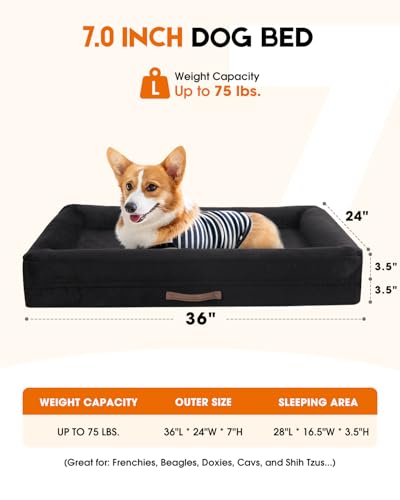 Upvilla Large Orthopedic Dog Bed, Four-Sided Cushioned Egg-Shaped Foam Dog Sofa, Waterproof Removable Cover, Pet Sofa Bed with Non-Slip Base, Large Pet Bed,Black - color: Black, size: 36"l x 24"w x 7"th