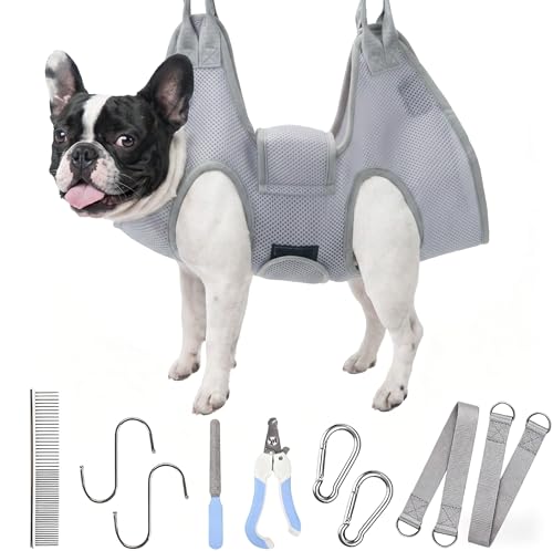 PatiencET Dog Grooming Hammock for Small Dogs Pet Hammock for Nail Trimming Dog Sling for Nail Clipping Dog Hanging Harness (Gray S) - color: Gray, size: S (17 LB Max)