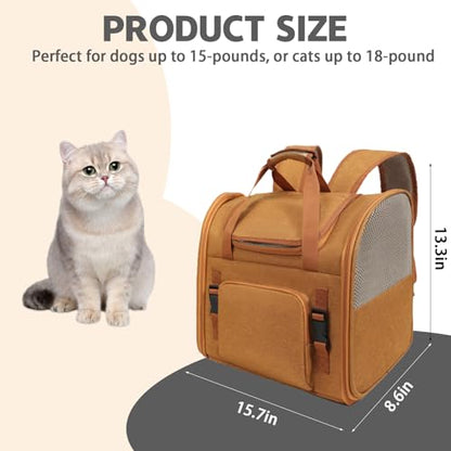 Cat Carrier Backpack, Airline Approved Expandable Pet Carrier, Breathable Mesh Backpack for Small Dogs & Medium Cats Hiking Camping Travel (Brown) - color: Brown