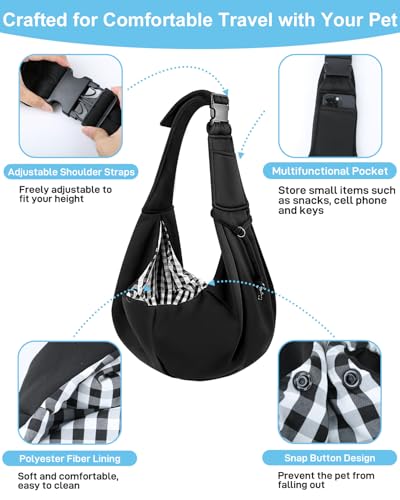 Dog Carrier Sling for Small Dogs & Cats Up to 12lbs, Puppy Sling with Adjustable Shoulder Strap, Pet Carrier with Pockets, Hands Free for Small Cats Puppy Outdoor