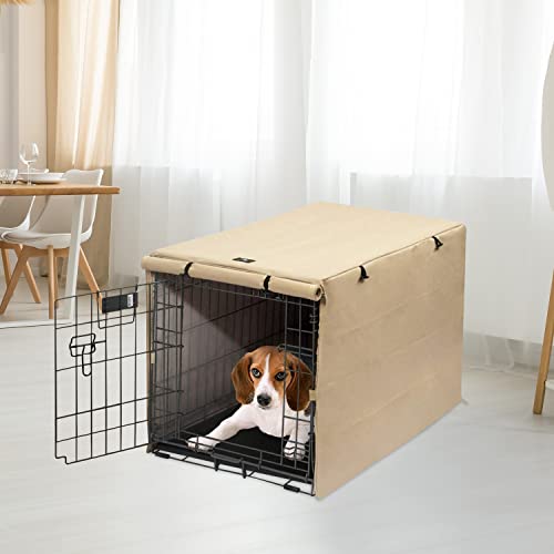 X-ZONE PET Double Door Dog Crate Cover - Polyester Pet Kennel Cover Fits 36 inches Wire Crate, Tan - color: Tan, size: 36.6"L x 23.0"W x 24.8"H
