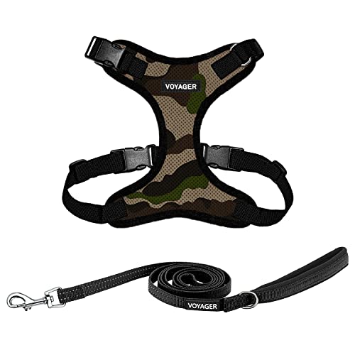 Best Pet Supplies Voyager Step-in Lock Pet Harness w Reflective Pet Leash Combo Set with Neoprene Handle 5ft - Supports Small, Medium and Large Breed Puppies/Cats - Army/Black Trim, S - color: Harness Leash Set (Army/Black Trim), size: S (Chest: 15 - 18")