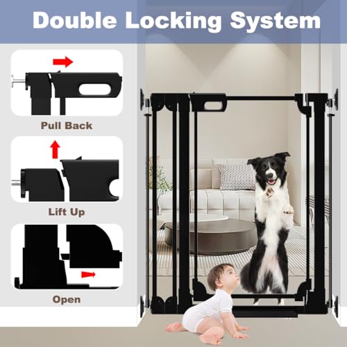 40" Clear Tall Baby Gate with Door, 29.5"-37.7" in Wide Pet Gates for Large Dogs Cats, Walk Thru Extra High Doggie Gates Doorways Stairs Indoor, Pressure Mounted Safety Gates, Black - size: 29.5"-37.8"