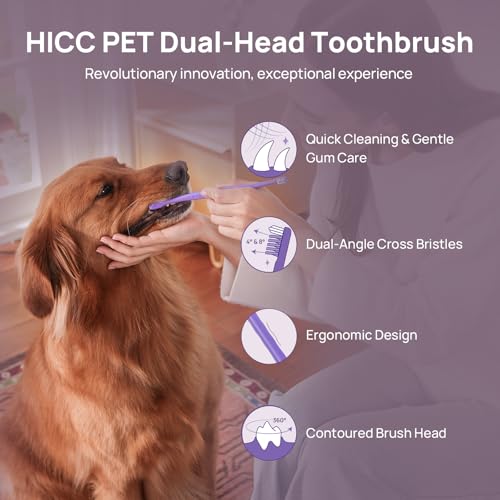 HICC PET Toothbrush for Dogs & Large Cats, Ergonomic Pet Toothbrush for Easy Teeth Cleaning,Gentle on Gums, Cat & Dog Dental Care – Toothpaste Not Included - color: Purple for Dogs & Large Cats