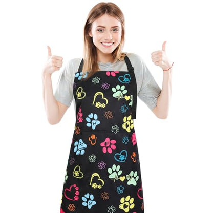 Dog Grooming Waterproof Apron with 2 Pockets, Cute Animals Puppy Dog Pets Apron - style: Dog Paw Heart