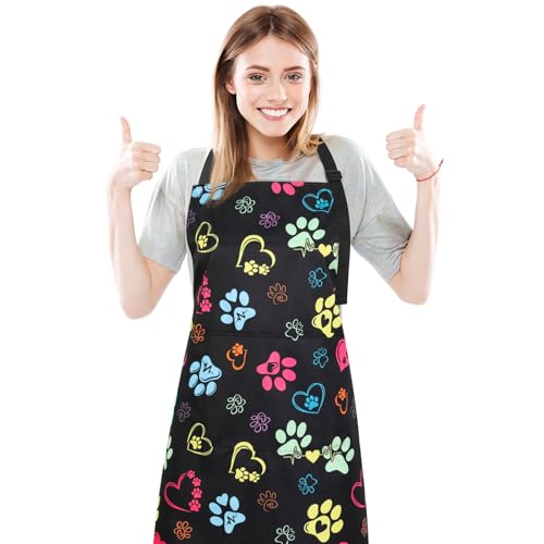 Dog Grooming Waterproof Apron with 2 Pockets, Cute Animals Puppy Dog Pets Apron - style: Dog Paw Heart