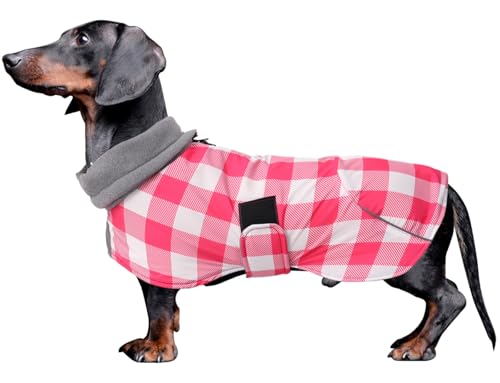 Dachshund Coats Waterproof Suitable for Dachshunds Sausage Weiner Dog Winter Coat Padded Fleece Puppy Snowsuit with Adjustable Bands Reflective Stripe - Plaid Pink - S - color: Plaid Pink, size: Small