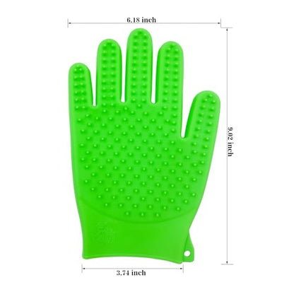 Pet Grooming Bath Gloves - Double Sided Silicone Hair Removal Mitts for Dogs & Cats, Deshedding & Bathing Brush 2-in-1 for Wet/Dry Use - 2 Pack