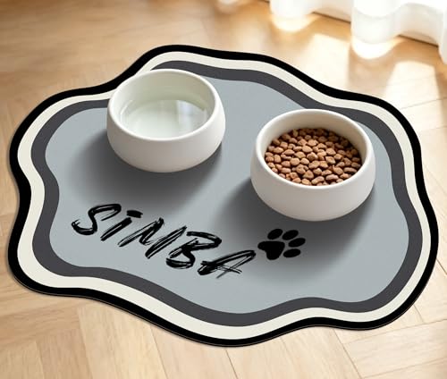 Personalized Pet Food Mat for Dog and Cat, Custom Name Absorbent Cute Placemat for Water Bowl, Non-Slip Waterproof Rubber Backing, Quick Dry Water Dispenser Mat, 11.8 * 15.7, Gray - color: Gray, size: 15.7"L x 11.8"W
