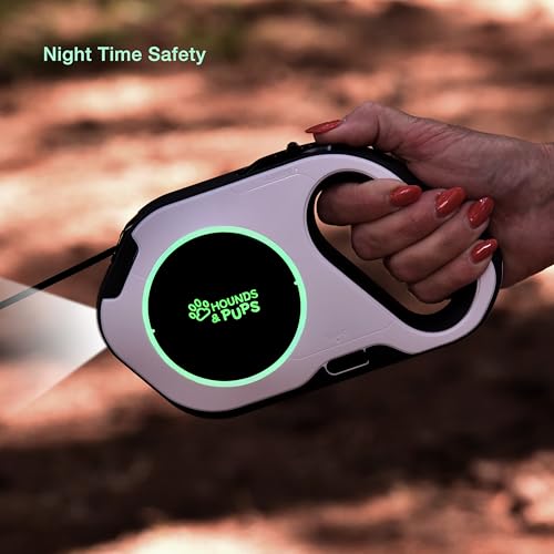 Hounds & Pups Retractable Dog Leash, 15 ft Length, LED Light for Night Walks (Pink) - color: pink