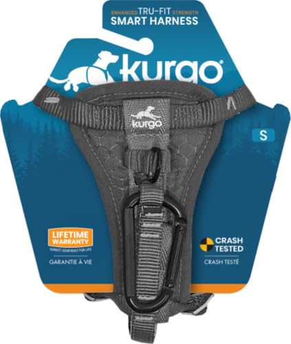 Kurgo Enhanced Strength Tru-Fit Dog Car Harness - Pet Travel Safety Harness - Crash Test Certified Fit - Five Point Adjustment - Secure Buckle - Padded Chest - Charcoal - Small