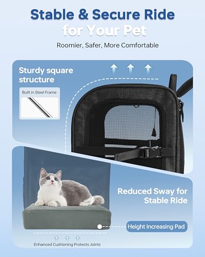 Hiking Dog Carrier Backpack, Padded Height-Enhancing Design, Adjustable Waist Cushioning Belt with Breathable Padded Back Support, Dog Carrier Backpack for Small Dogs Max 13LB Black with Pad - color: Black