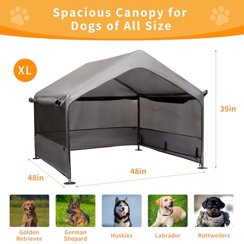 Extra Large Dog House Outside, Dog Tent Outdoor, Big Dog Shade Shelter Doghouse Canopy with Three-Sided Breathable Mesh Windows, Gray Sun Rain Cover for Pet - size: Dog House with Mesh Windows