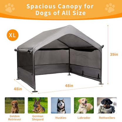 Extra Large Dog House Outside, Dog Tent Outdoor, Big Dog Shade Shelter Doghouse Canopy with Three-Sided Breathable Mesh Windows, Gray Sun Rain Cover for Pet - size: Dog House with Mesh Windows