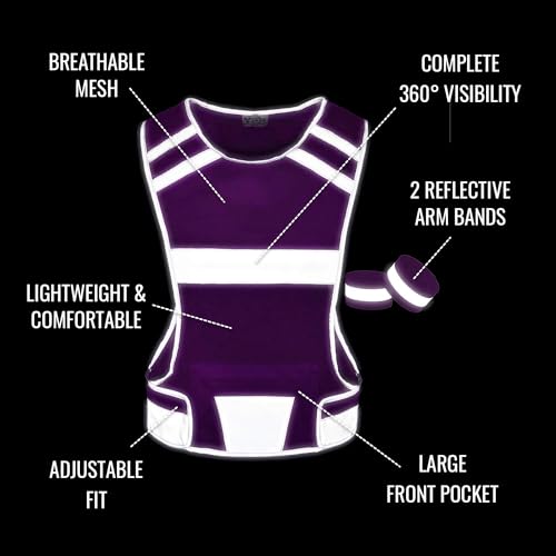 Mesh Reflective Running Vest with Inside Pocket & 2 Bands, High Visibility - color: Pink, size: Large