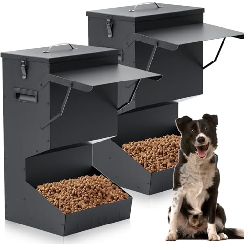 Willinglong 2 Pcs Automatic Dog Feeder with Lid 25 Lbs Capacity Outdoor Dog Feeder Hanging Self Feeding Pet Food Dispenser Pet Food Feeders for Large Dogs Large Breed - size: 25 Lbs Capacity