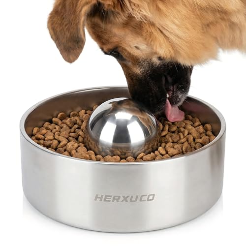 SUS304 Stainless Steel Dog Food Slow Feeder Ball - 3.6in - Slows Fast Eating, Prevents Choking, Bloating & Obesity - Fun Feeding for All Dogs - Durable, Smooth & High Adaptability (Large 3.6Inch) - size: Large 3.6Inch