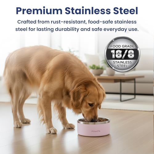 PawsPik 64oz 18/8 Stainless Steel Slow Feeder Dog Bowl, Double-Wall Non-Slip Metal Dog Bowl for Fast Eating Medium & Large Breeds, Detachable Slow Feeder Insert, Dishwasher Safe (Cherry Blossom Pink) - color: Cherry Blossom Pink