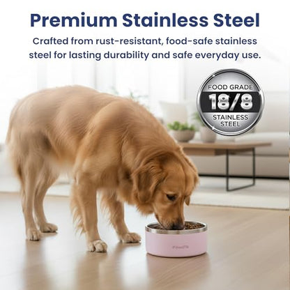 PawsPik 64oz 18/8 Stainless Steel Slow Feeder Dog Bowl, Double-Wall Non-Slip Metal Dog Bowl for Fast Eating Medium & Large Breeds, Detachable Slow Feeder Insert, Dishwasher Safe (Cherry Blossom Pink) - color: Cherry Blossom Pink