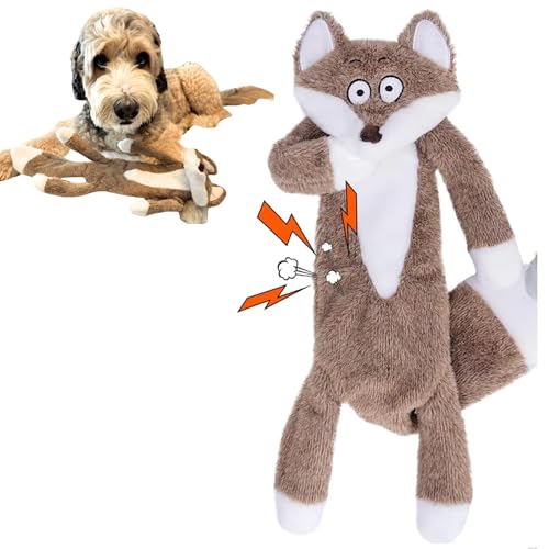 Fox Dog Toy, No Stuffing Plush Squeaky Crinkle Toy for Tug & Fetch Play, Interactive Puppy Toy for Small Medium Large Dogs, Red Fox, Tail Town - color: Red Fox