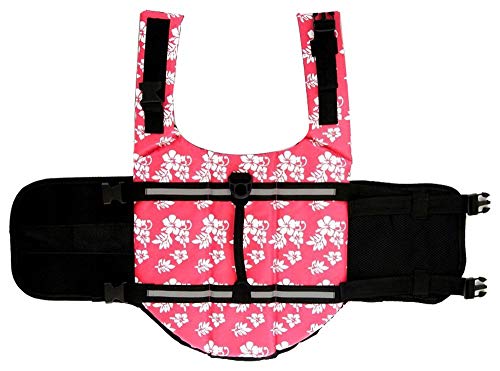 Dog Life Jacket Adjustable Dog Lifevest Swimsuit Safety Vest Apparel Lifesaver Coat S - color: A-Pink Flower, size: S:15-20 inch(Ribcage Girth)