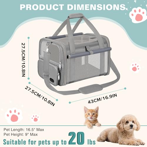 Soft Cat Carrier for Pets Up to 20 Lbs, Collapsible Cat Carrier Bag with Privacy Curtains, Airline Approved Small Pet Carrier for Small Medium Cats Dogs Puppy, Washable Soft Pet Travel Bag Dog Carrier - color: Gray