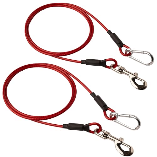 Leash Boss 2 Pack Tie Out Cables for Large Dogs - 5 Ft Heavy Duty Tether for Outside, Yard, Camping, and Training - size: 5 Foot - 2 Pack
