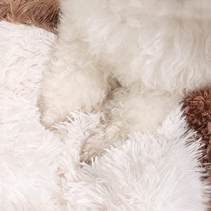 NOYAL Round Hooded Donut Dog Bed for Small & Medium Pets - Plush Fluffy Anti-Anxiety Cat Cave Bed with Cover - color: Brown, size: Medium 23.6''