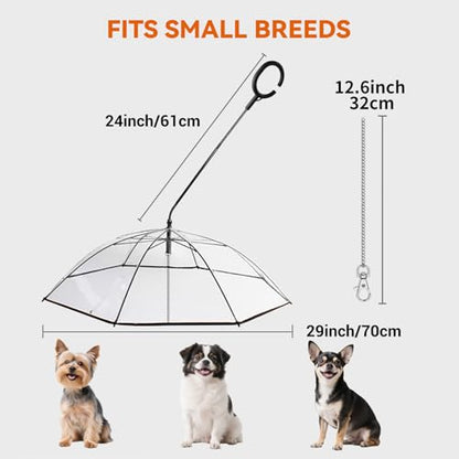 LESYPET Small Dog Umbrella, 29" Width Clear Dogs Umbrella Waterproof Dog Raincoat with Chain Leash for Outdoor Walking Rainy Days - color: Clear (With chain)