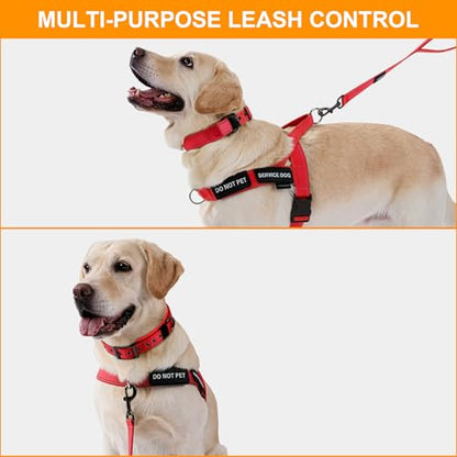 Annchwool No Pull Dog Harness,Heavy Duty Reflective Collar & Leash Set-Leash with Double Handle & Car Seatbelt Clip-Easy Control for Walking Training Medium Large Size Dogs(Red,M) - color: Red, size: M