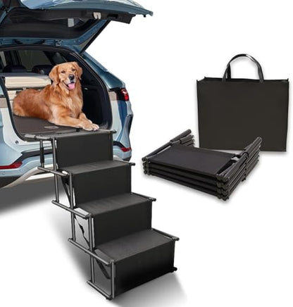 Dog Stairs for Car, Foldable Ramps for Dogs with Non-Slip Surface for Large Dogs Portable Dog Steps for Cars and SUV, Truck to 200 lbs, 4 Steps