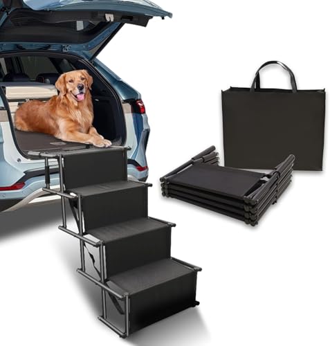 Dog Stairs for Car, Foldable Ramps for Dogs with Non-Slip Surface for Large Dogs Portable Dog Steps for Cars and SUV, Truck to 200 lbs, 4 Steps