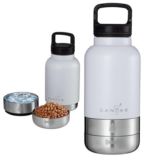Insulated 32oz Stainless Steel Dog Water Bottle with Food & Water Bowls, Leak-Proof Pet Travel Dispenser for Dogs, Portable for Hiking, Walking, Outdoor - color: Frosty Mist