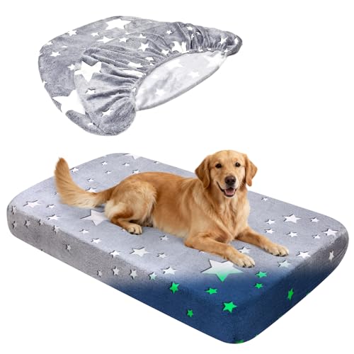 Flannel Dog Bed Covers Replacement Washable, Elastic Edged Dog Bed Sheet with Glow in the Dark Star Design for Large & Medium Pet Beds, Cover Only (Gray, 52.0" L x 28.0" W x 5.0" Th) - color: Gray, size: 52.0"L x 28.0"W x 5.0"Th