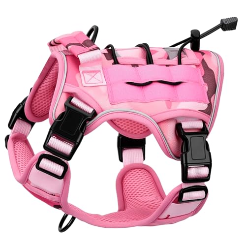 Heavy-Duty Tactical Dog Harness for Large Dogs, No Pull Adjustable Reflective Pet Vest with Molle System, K9 Military-Grade Control for Service Training, Outdoor & 10+ Breeds, Pink Camo, Small - color: Pink Camo, size: S: Neck: 14-18'', Chest: 20-24''