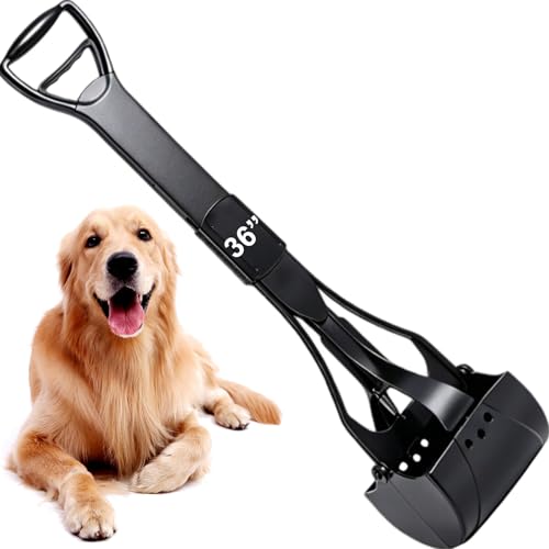ienjoyed 36“ Large Dog Pooper Scooper for Large Dogs Heavy Duty, Non-Breakable Dog Poop Scooper with Wide Handle for Grass, Gravel, Durable Dog Poop Pick Up Tool, Long Handled Poop Grabber (Black) - color: 36-inch(Black)