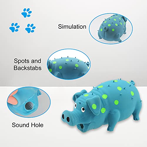 Andiker Dog Squeaky Toy, Dots Latex Dog Chew Toys with a Oinks Sound Squeaker Grunting Pig Dog Toy Durable Self Play 8" Dogs Squeeze Toy for Dental Biting Chasing to Kill Boring Time (Blue) - color: blue