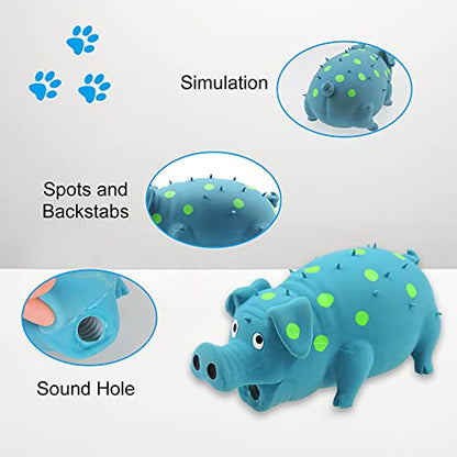 Andiker Dog Squeaky Toy, Dots Latex Dog Chew Toys with a Oinks Sound Squeaker Grunting Pig Dog Toy Durable Self Play 8" Dogs Squeeze Toy for Dental Biting Chasing to Kill Boring Time (Blue) - color: blue