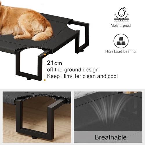 Elevated Dog Bed,Raised Outdoor Dog Bed for Large Sized Dogs,Waterproof Cooling Dog Cot with Washable Breathable Teslin Mesh,Indoor Pet Bed with Heavy Duty Frame,No-Slip Feet,Black 125×85×21cm - size: XL 125L×85W×22H cm