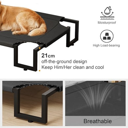 Elevated Dog Bed,Raised Outdoor Dog Bed for Large Sized Dogs,Waterproof Cooling Dog Cot with Washable Breathable Teslin Mesh,Indoor Pet Bed with Heavy Duty Frame,No-Slip Feet,Black 125×85×21cm - size: XL 125L×85W×22H cm