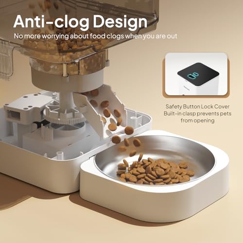 VOLUAS Automatic Cat Feeders - Timed Pet Feeder for Cats and Dogs with Dry Food Dispenser, Desiccant Bag, Programmable Portion Control, 4 Daily Meals, 10s Voice Recorder | Programmable Portion Control, Up to 4 Meals Daily, Dual Power Supply, Power-Off Mem
