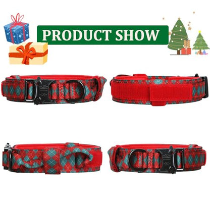 Christmas Tactical Dog Collar and Leash Set Adjustable Nylon Collar Dog Training Collar Leash Set with Control Handleand（Christmas Green S - color: Christmas gridset, size: Small (Pack of 1)